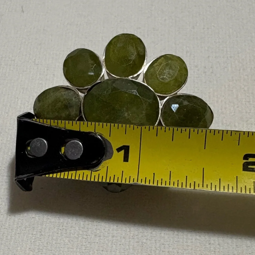 Vintage Solid Silver Nephrite Jade Flower Cluster Brooch Pin 17g Mid Century